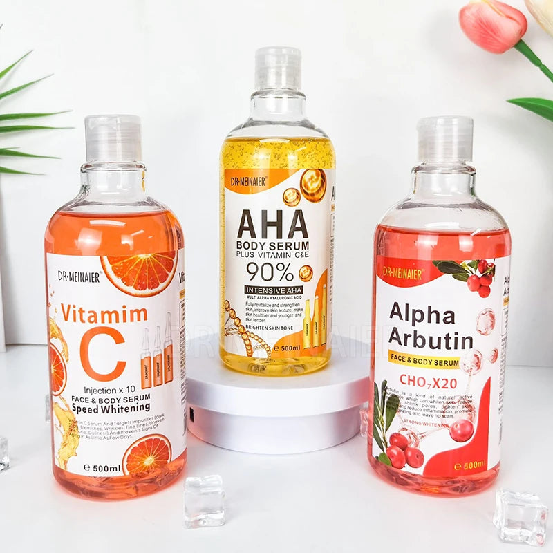 500ml AHA Hyaluronic Vitamin C Arbutin Face Body Serum Dark Spots Corrector Whitening Moisturizing Shrink Pores Repair Skin Care