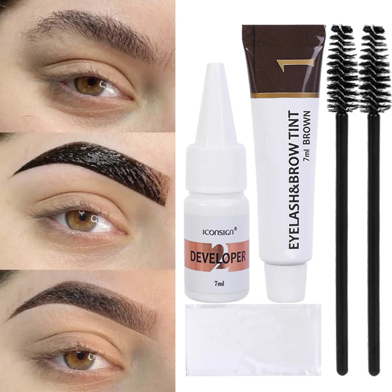 Semi Permanent Eyelash Eyebrow Dye Tint Kit 2 in 1 Waterproof Fast Dye Brow Enhance Long Lasting Black Brown Eyebrow Cosmetics