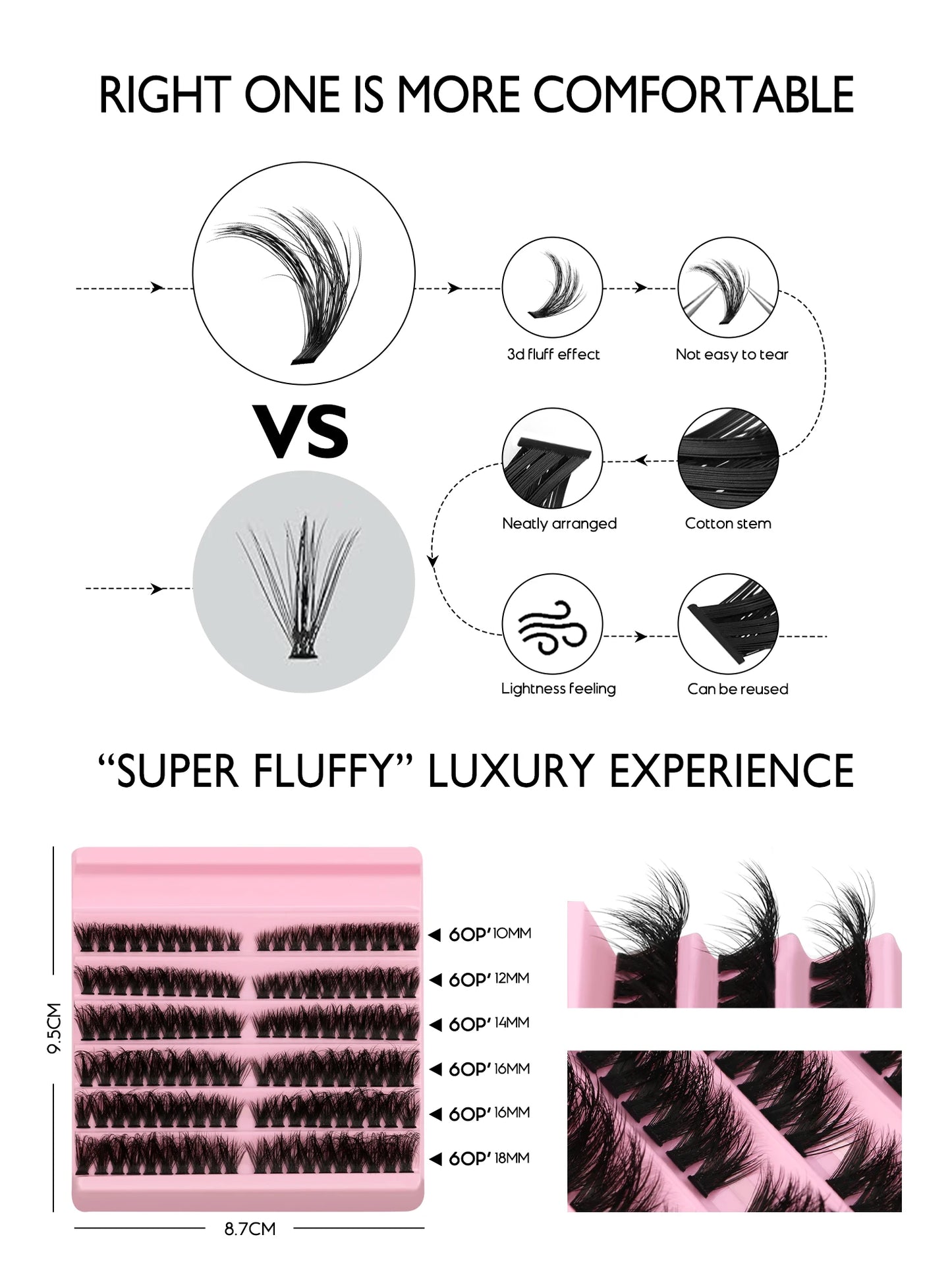 GROINNEYA DIY Lashes Kit Cluster Lashes 3D Fluffy False Eyelashes Natural Eyelash Нарощування кластерів Lash Bond and Seal Makeup