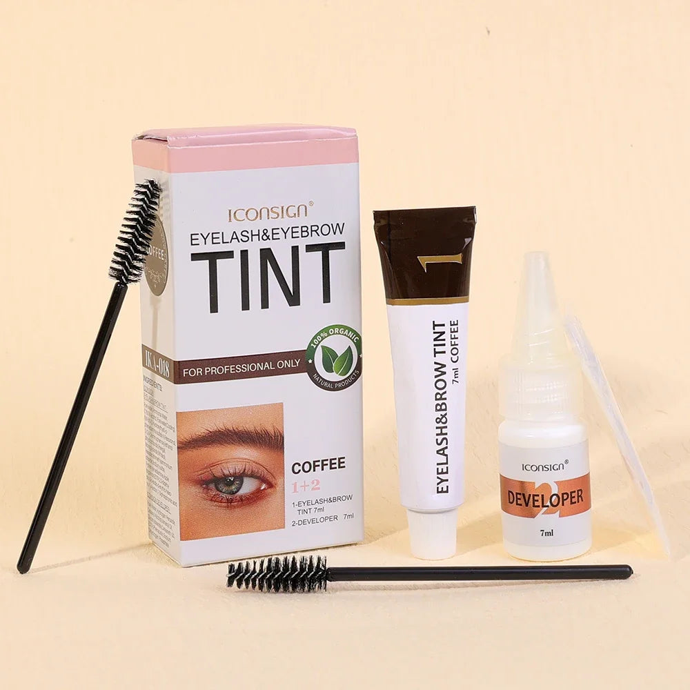 Semi Permanent Eyelash Eyebrow Dye Tint Kit 2 in 1 Waterproof Fast Dye Brow Enhance Long Lasting Black Brown Eyebrow Cosmetics