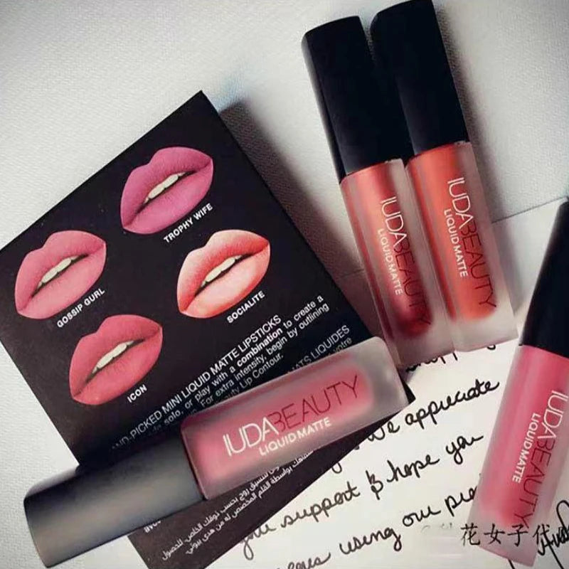 Lipstick Set Matte Lip Gloss Waterproof Lip Glaze Tint Non-stick Non-Fading Lips Huda Lip Makeup Cosmetic Lip Care