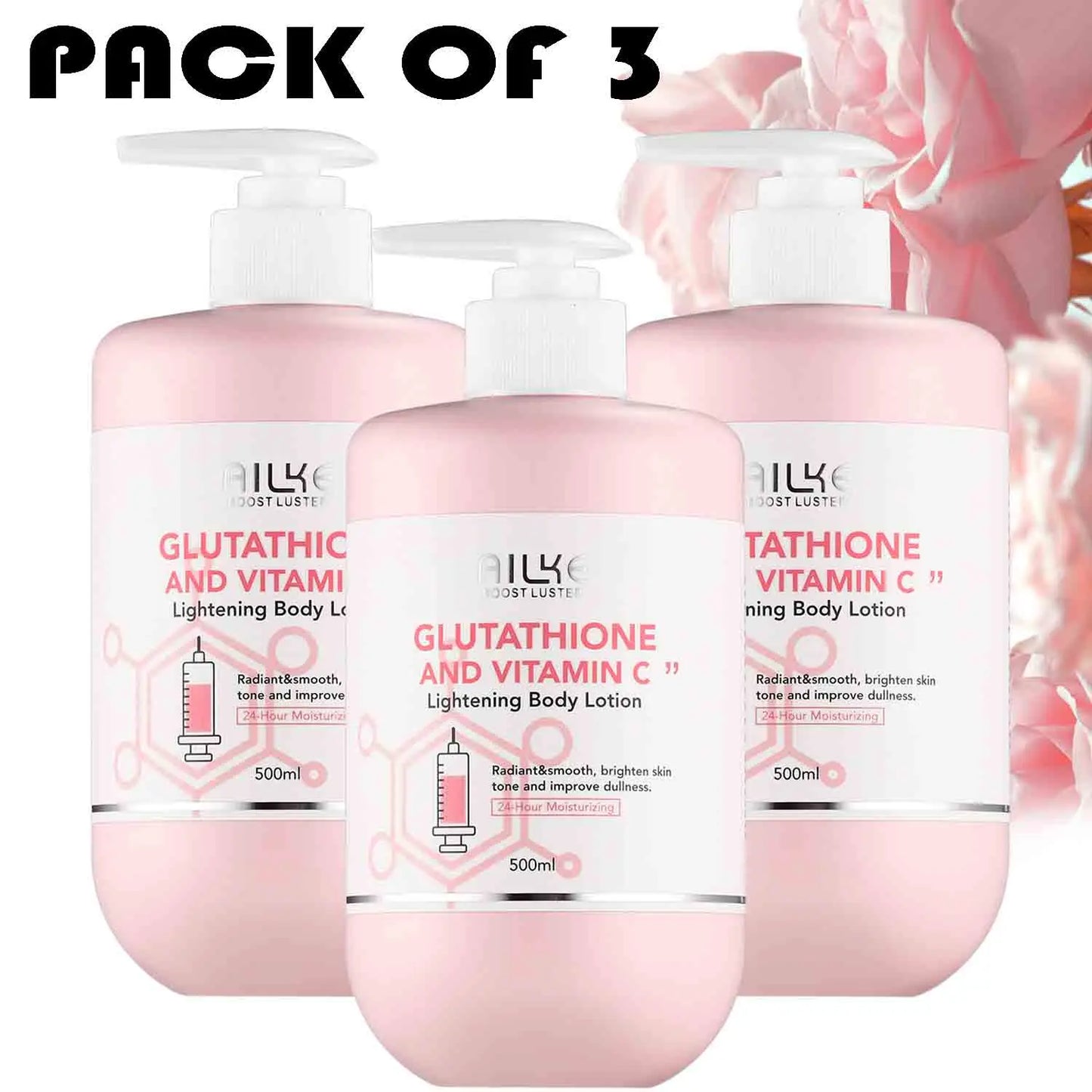 AILKE Vitamin C & Glutathione Brightening Body Lotion, Even Skin Tone, Lightening, Neck, Elbows, Armpits, Legs, Glowing Cream