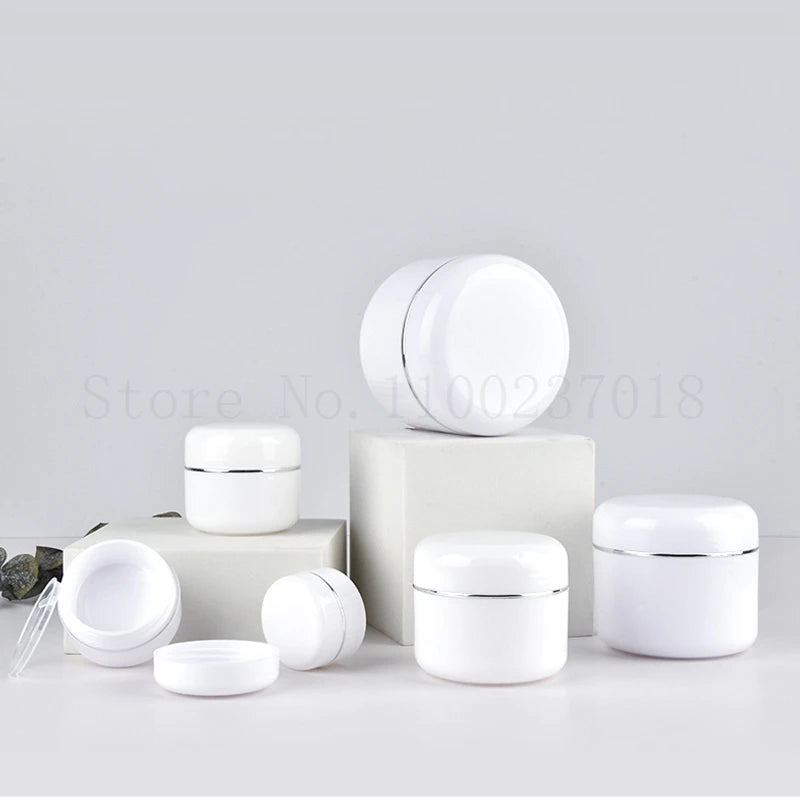 50pcs/Lot 10g-250g White Refillable Bottles Travel Face Cream Lotion Cosmetic Container Plastic Empty Makeup Jar