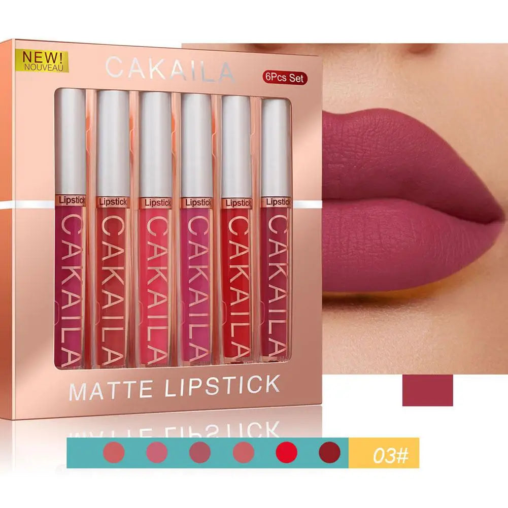 6Pcs Makeup Lipstick Set Liquid Velvet Matte Gloss Lip Sexy Red Lipstick Nude Women Long Lasting Waterproof Moisturizer Lips