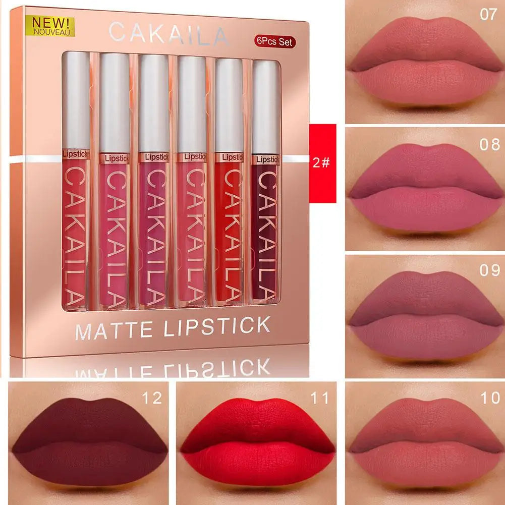 6Pcs Makeup Lipstick Set Liquid Velvet Matte Gloss Lip Sexy Red Lipstick Nude Women Long Lasting Waterproof Moisturizer Lips