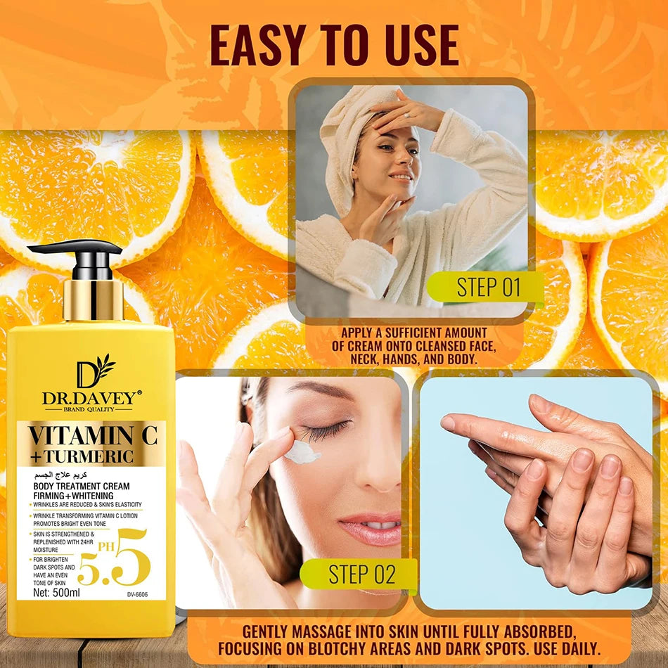 Vitamin C Natural Turmeric Brightening Body Lotion, Reduce Blemish, Acne, Smooth , Glowing & Hydration Cream, For All Skin Types