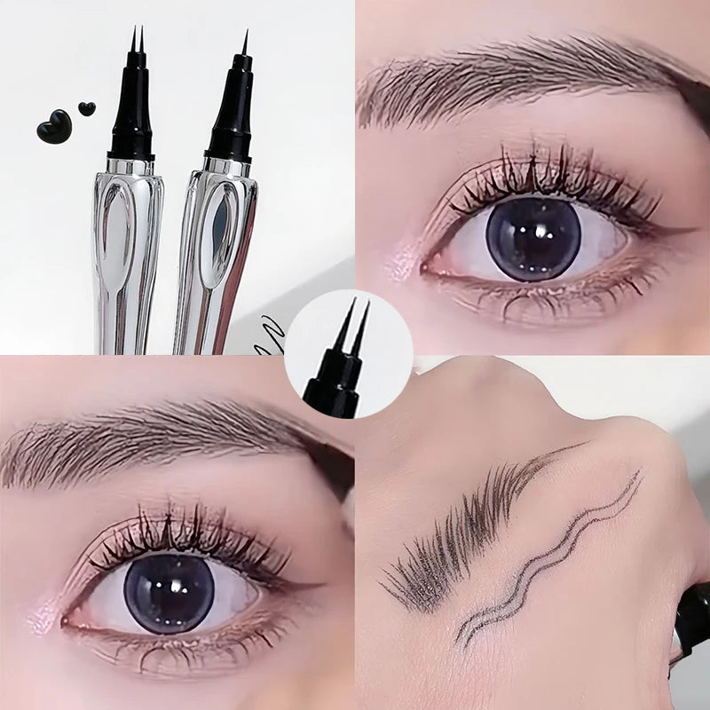 Ultra-fine 2 Point Silver Eyebrow Pen Liquid Wild Eyebrow Tattoo Waterproof 2 Fork Silkworm Brow Pen Easy To Grip Eye Makeup