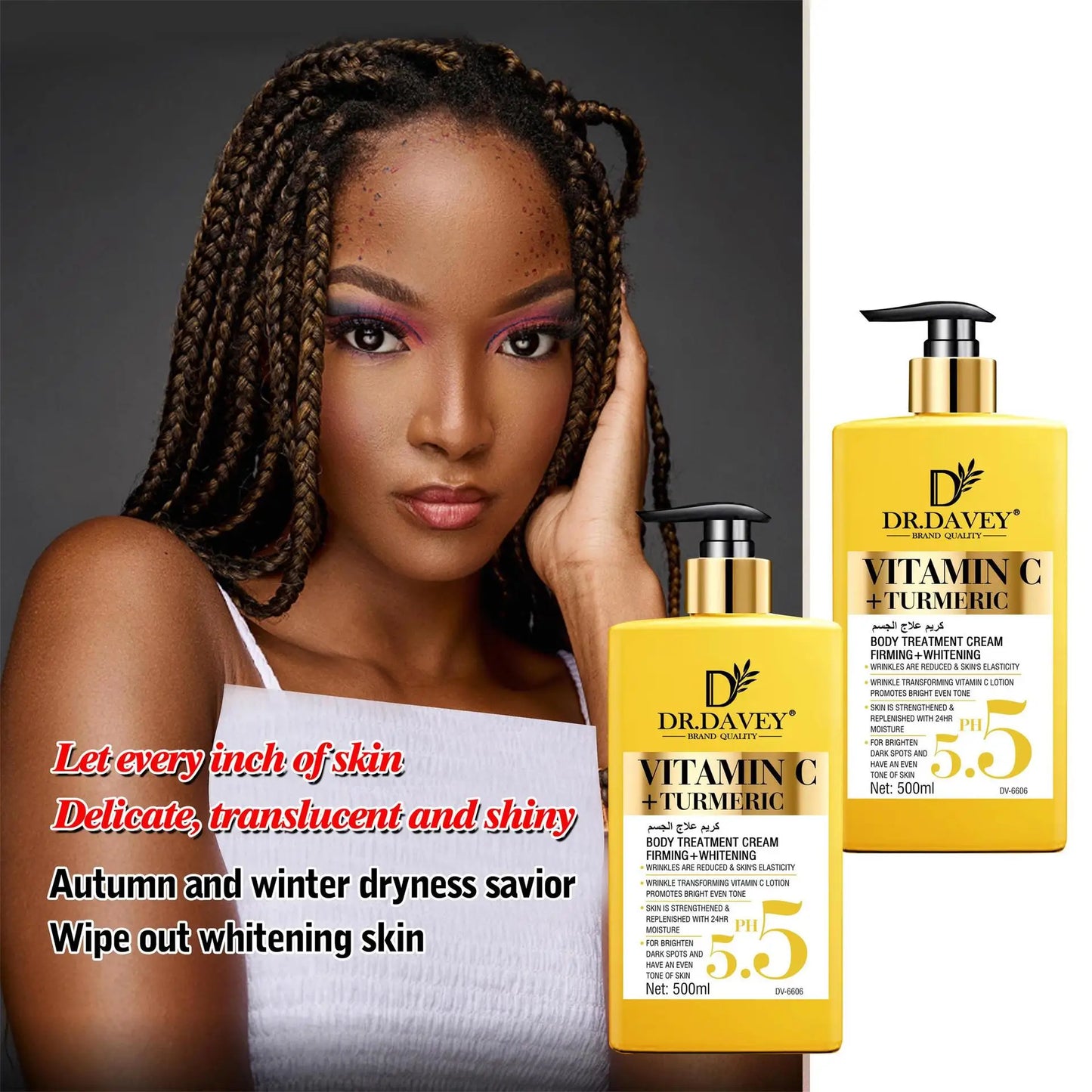 Vitamin C Natural Turmeric Brightening Body Lotion, Reduce Blemish, Acne, Smooth , Glowing & Hydration Cream, For All Skin Types