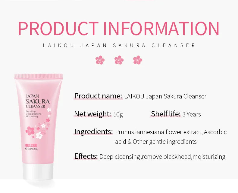 Face Skin Care Set Cherry Blossom Essence Moisturizing Collagen Eye Cream Exfoliating Gel Cleanser Lip Mask Beauty Makeup Set