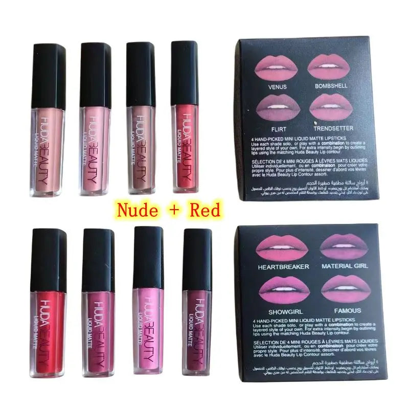 Lipstick Set Matte Lip Gloss Waterproof Lip Glaze Tint Non-stick Non-Fading Lips Huda Lip Makeup Cosmetic Lip Care