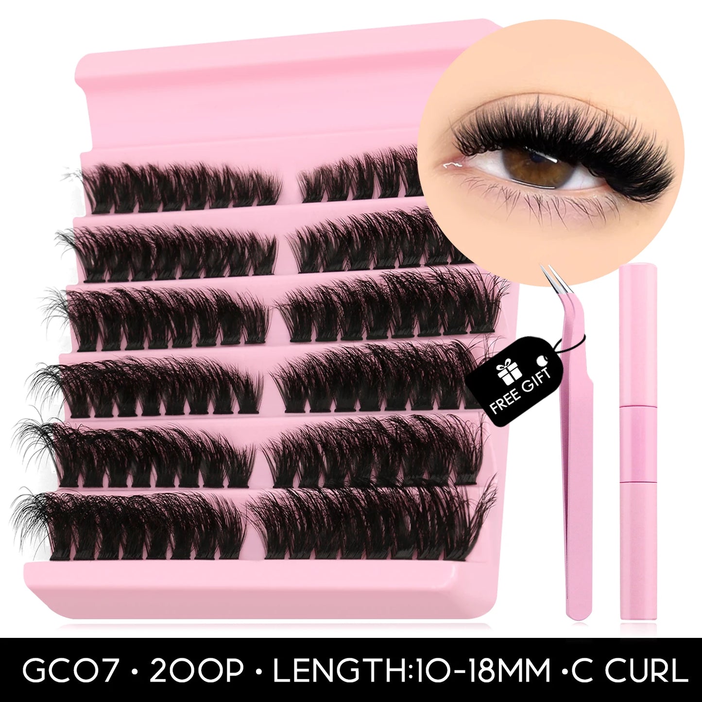 GROINNEYA DIY Lashes Kit Cluster Lashes 3D Fluffy False Eyelashes Natural Eyelash Нарощування кластерів Lash Bond and Seal Makeup