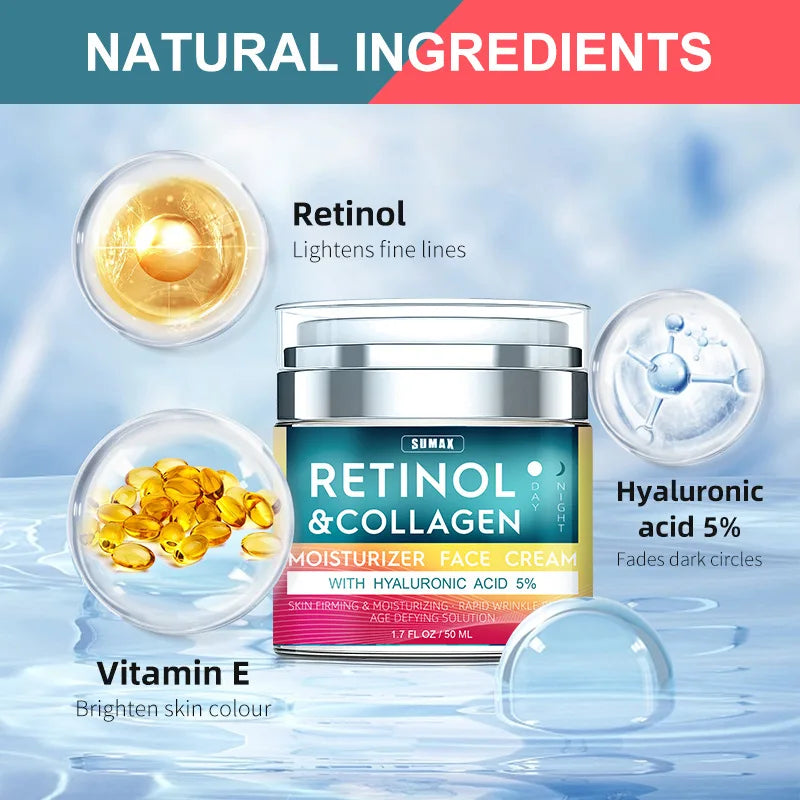 Retinol Anti Aging Face Cream Moisturizing Wrinkle Remover Collagen Hyaluronic Acid Creams Skin Care 50ML