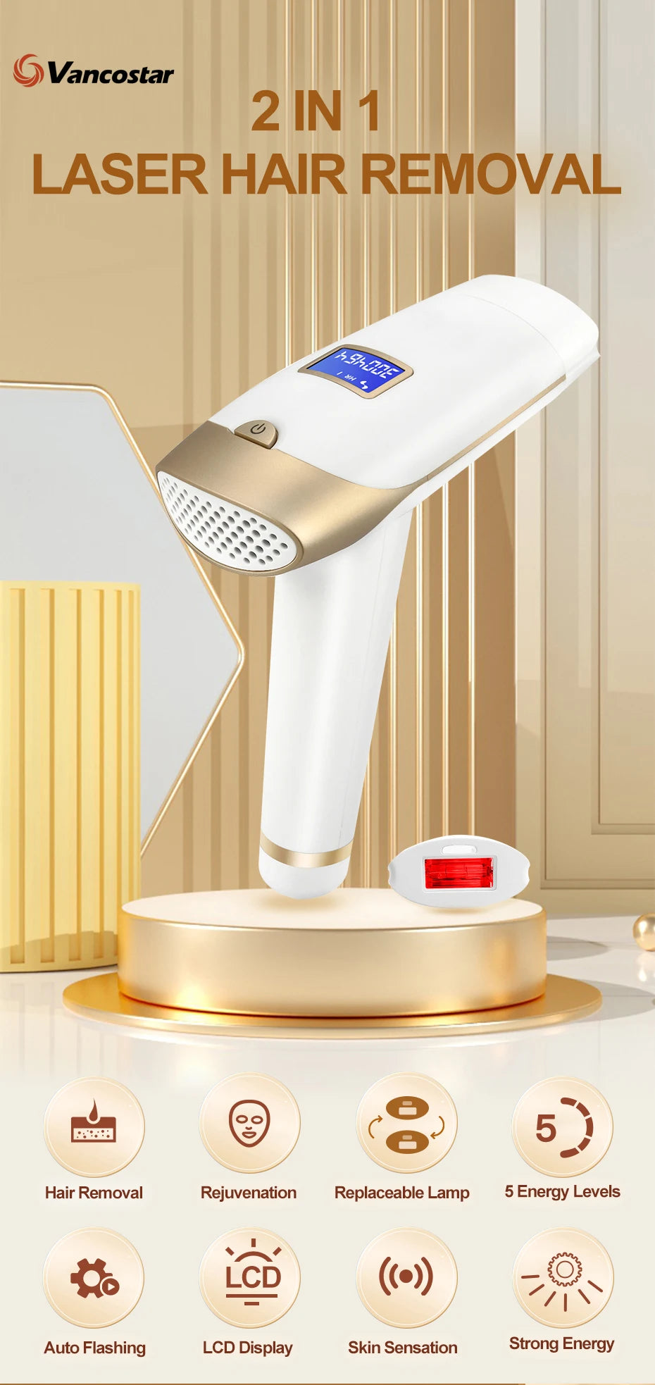 Updated Laser Hair Removal 2in1 Replaceable Lamp Rejuvenation Permanent Painless Hair Removal Bikini Trimmer IPL Epilator Device