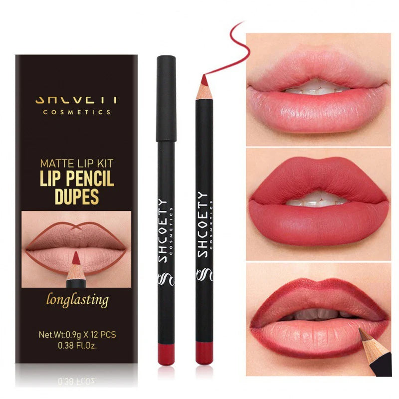 12pcs Matte Lip Liner Set Long-lasting Color Waterproof Lip Liner Sexy Full Lips Lip Retouching Cosmetic Makeup Tools