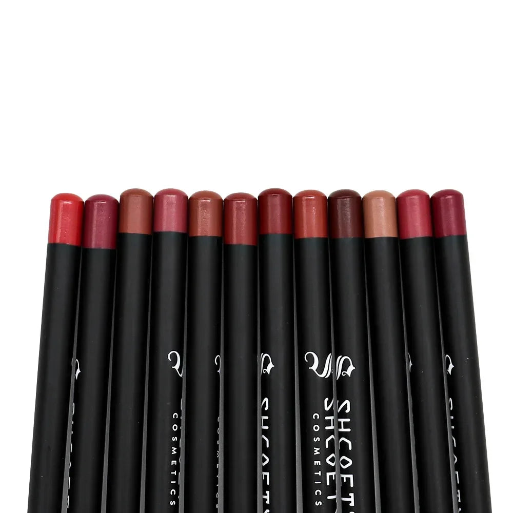 12pcs Matte Lip Liner Set Long-lasting Color Waterproof Lip Liner Sexy Full Lips Lip Retouching Cosmetic Makeup Tools