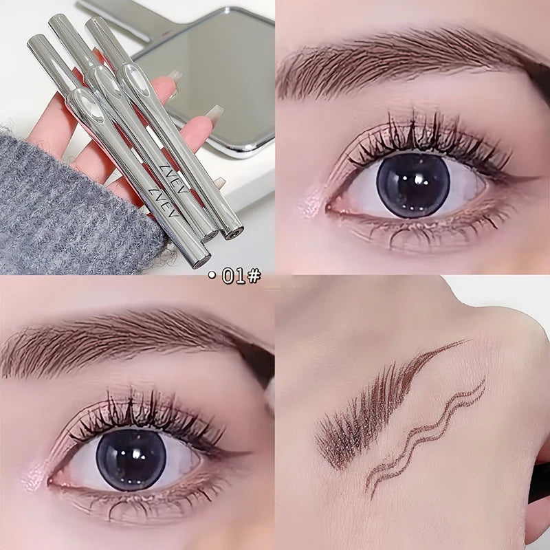 Ultra-fine 2 Point Silver Eyebrow Pen Liquid Wild Eyebrow Tattoo Waterproof 2 Fork Silkworm Brow Pen Easy To Grip Eye Makeup