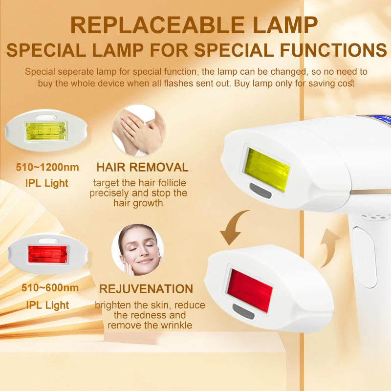 Updated Laser Hair Removal 2in1 Replaceable Lamp Rejuvenation Permanent Painless Hair Removal Bikini Trimmer IPL Epilator Device